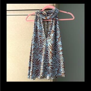 Zara Animal Print Halter Top - Blue and Brown